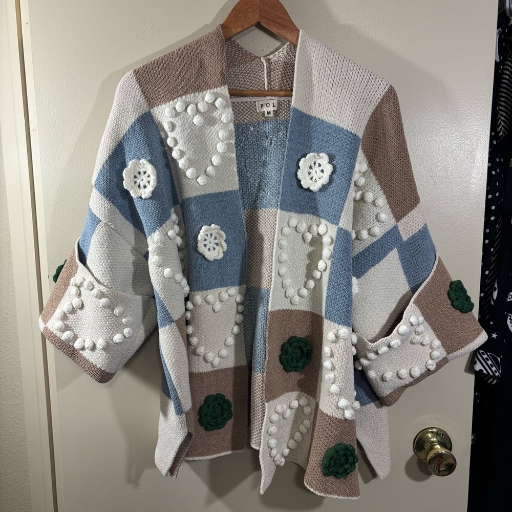 POL Oversized Chunky Patchwork Crochet Cardigan S… - image 1